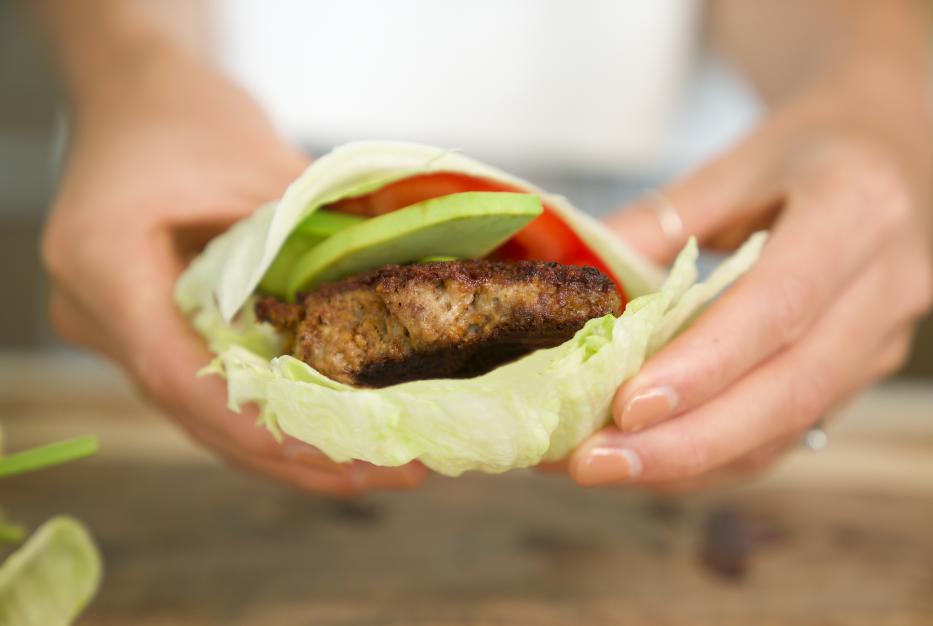 Turkey burger on a lettuce wrap