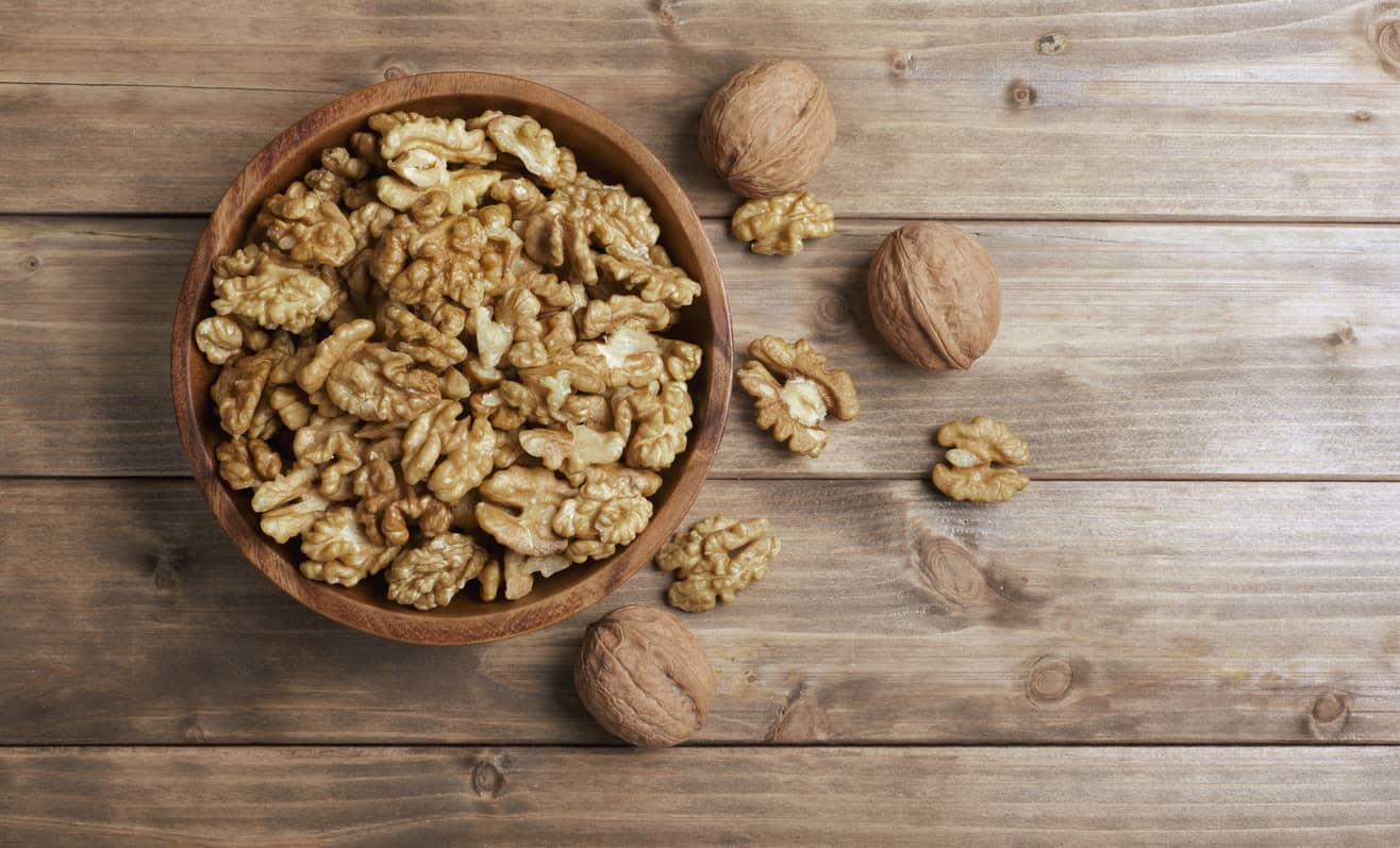 Walnuts in a wooden bowl