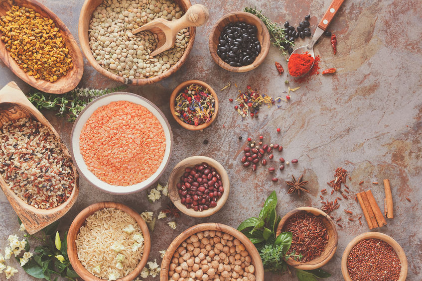 Bowls of legumes and beans