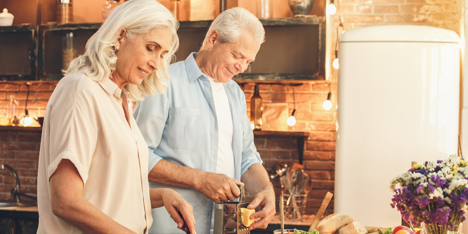 Calcium uses, effects - older couple making bone healthy food
