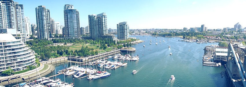 Boats along False Creek, Vancouver
