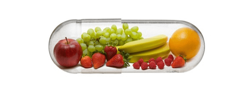 Fruits in a capsule-shaped container